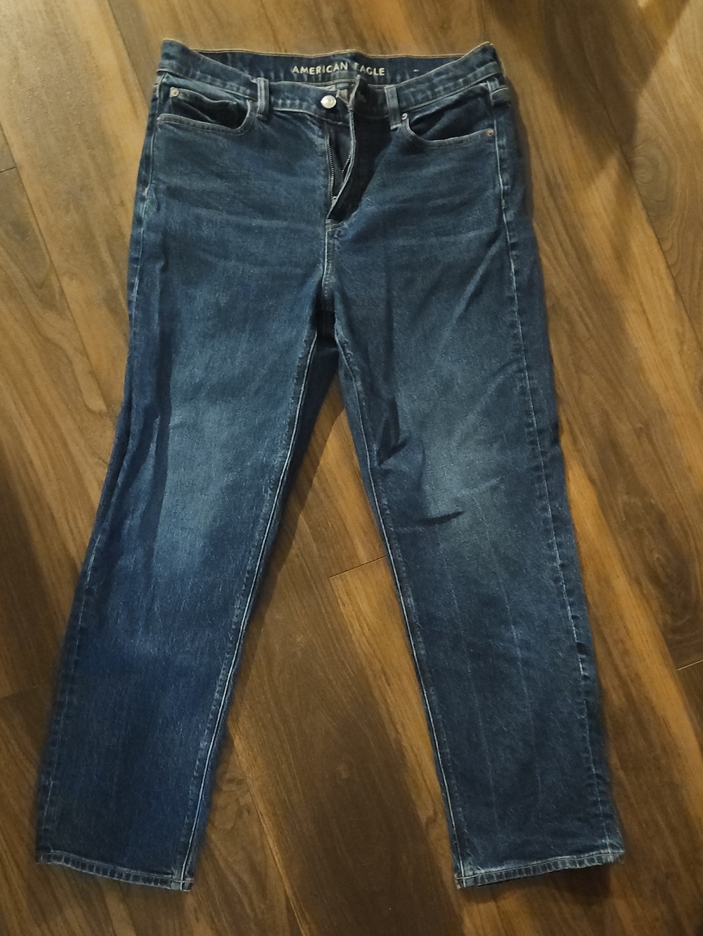 American Eagle Outfitters Dark Blue Super High-Rise Ankle Straight Jeans